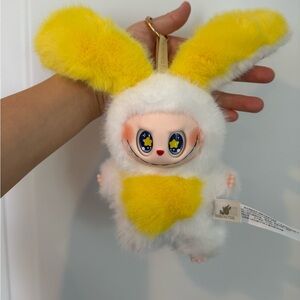 Cute Labubu Rabbit Monsters Plush Bunny Keychain-White and Yellow Stuffed Animal